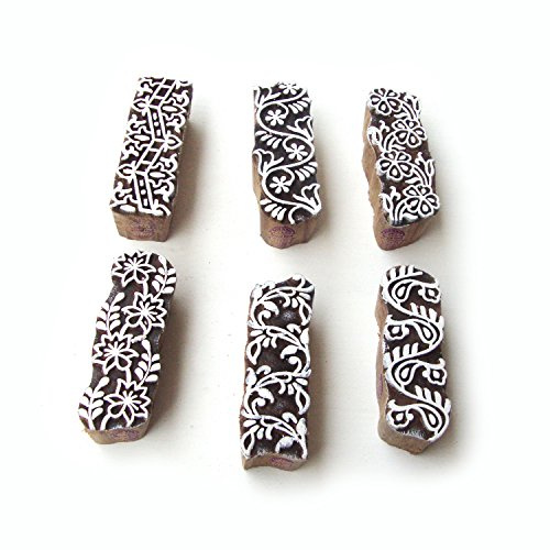 Künstlerisch Rand und Blumen Motif Hölzern Stempel für Drucken (Set von 6) Htag0447