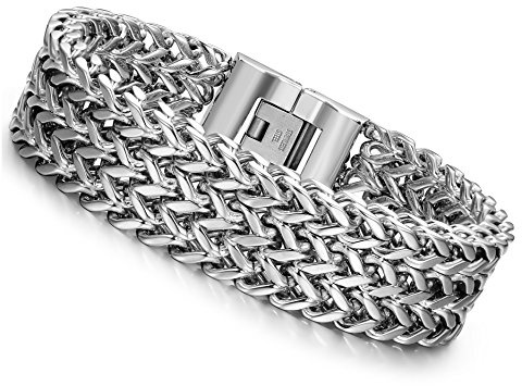 LOYALLOOK Stainless Steel 19MM Cuban Curb Link Chain Men's Bracelets Rock Link Wristband,8.5 Inches