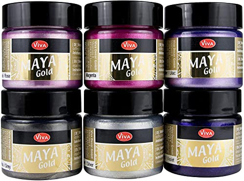 Maya Gold 6er Set (Sweet Dreams) - Viva Decor Metallic Effektfarbe, Metallglanz, Effekt Farbe Metall, Bastelfarbe, Dekofarbe