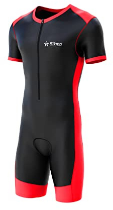 Sikma Tuta da ciclismo da uomo, imbottita, monopezzo, trisuit, nero/rosso, M