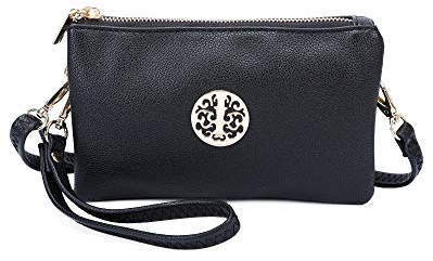 VIVA LONDON Womens Small Clutch Bags with Wristlet and Long Adjustable Strap (Black)
