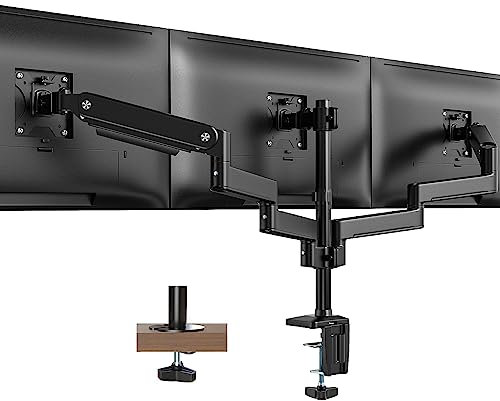 PUTORSEN Monitorhalterung für 3 Monitore - Premium Aluminium Monitore Halterung für Bildschirme 17-27 Zoll mit VESA 75/100, Neigbar Schwenkbar Drehbar Höhenverstellbar Monitor Arm