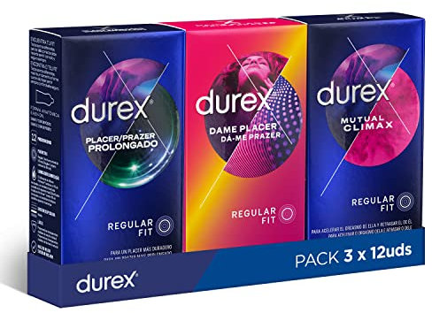 Durex Pack Placer Prolongado + Dame Placer + Mutual Climax, Pack Ahorro 36 Condones