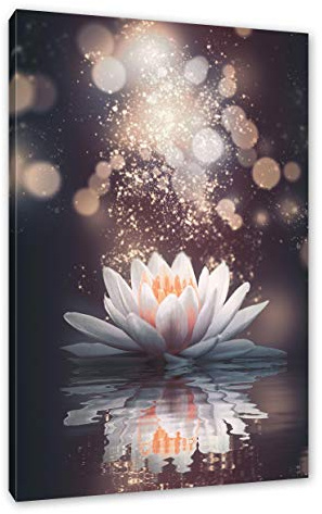 Pixxprint Magische Lotusblüte mit Glitzerstaub, Größe: 80x60cm, Leinwandbild, fertig gespannt, Wandbild, Dekoration, Kunstdruck, kein Poster