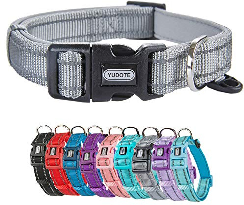 YUDOTE Hundehalsband Starkes, Reflektierendes Nylongewebe mit Weichem, Bequemem, Neopren-gepolstertem Futter für den Täglichen Gebrauch von Mittel Hunde,Kaltes Grauen