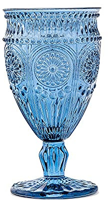 WEDDINGSTAR Vintage Style Pressed Glass Wine Goblet, 284 ml, Blue