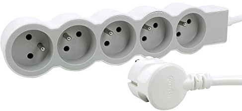 LEGRAND | Rallonge Multiprise Extra-Plate, 5 Prises 2P+T 16A 3680W, Cordon 3m Blanc Et Gris Clair, 1 Prise À 90° Pour Chargeur Volumineux