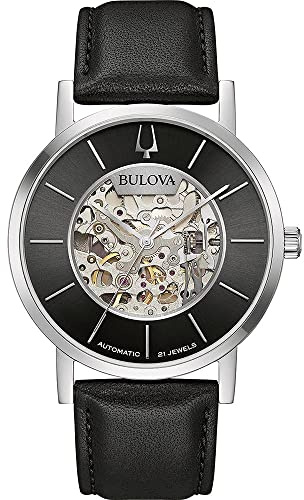 Bulova Herren Fashionuhr American Clipper in der Farbe Schwarz mit Lederarmband, Gehäusedurchmesser: 42 mm, 96A279