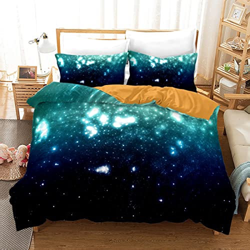 YYZBS KinderbettwäSche 100x135 blaugrüner Sternenhimmel 3D Print BettwäSche-Sets，Mit ReißVerschluss Microfaser KinderbettwäSche 100x135cm Und 1 KissenbezüGe 40x60cm，Suitable Children