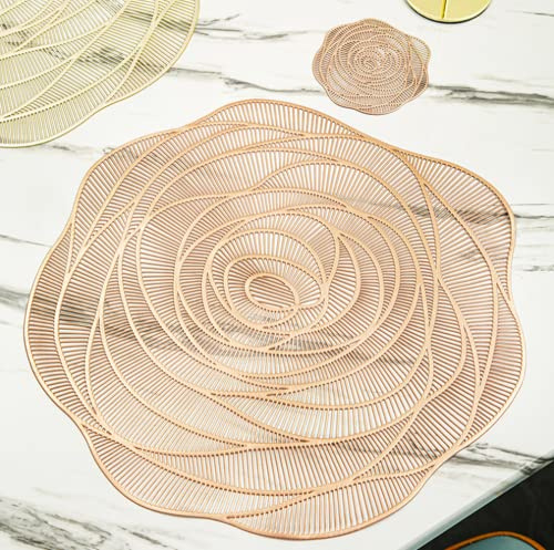 Tovagliette Dorate, 6 Pacchi Tovagliette Decorative Rotonde in PVC, Lavabili (Oro Rosa)