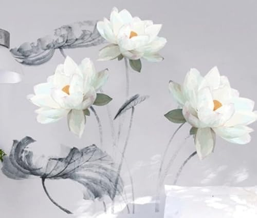 COVPAW® Wandtattoo Wandaufkleber XXL Lotus Weiß Lotusblatt Blumen Wandsticker Wandbild Bilder Wohnzimmer Schlafzimmer Deco