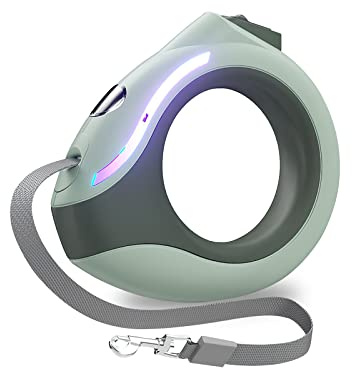 Galatée Einziehbare Hundeleine, 3m Ausziehbare Hundeleine Mit Led-Taschenlampe, EIN-Knopf-Bremse Und Schloss, Ausziehbare Hundeleine Für Hunde Bis 20 Kg(Grün)