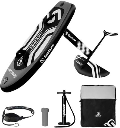 Spatium Inflatable Wing Foil Board with Aluminum Carbon Hydrofoil with Accessories Inflator Pump, Backpack, Safe Leash, Fix Kit Hydrofoil Surfboard Dark Gray 100L