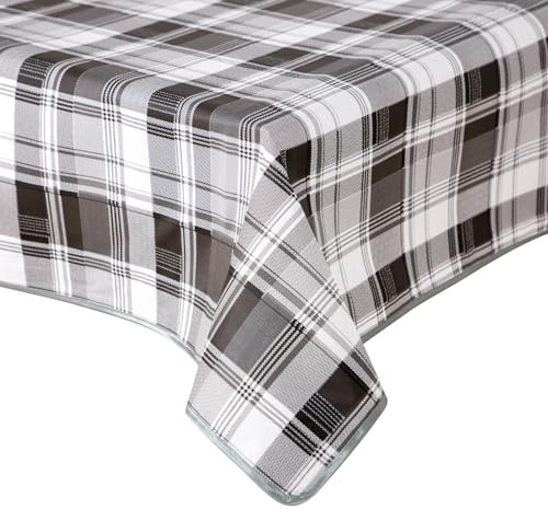 Tischdecke abwaschbar - Wachstuchtischdecke 140 x 180 cm - rutschfest & wasserfest aus PVC mit Karomuster, Vlies-Unterseite & Paspelrand - für Küche, Esszimmer, Garten & Balkon