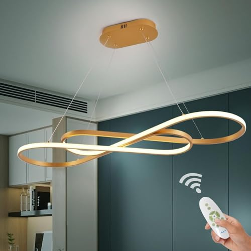 Likflyer Goldene LED Kronleuchter für Esszimmer, Leuchte, Moderne LED Pendelleuchte, Kücheninsel Beleuchtung für Kücheninsel, Kronleuchter über Dem Tisch, Dimmbare, Höhenverstellbare Pendelleuchte