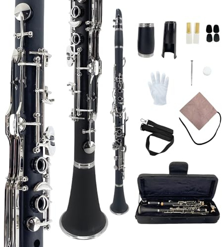 WUQIMUSC Professionelle Klarinette Ebonit Holz Nickel Plated Keys with Barrels Reed accessories Nice sound Durable case (Gkey-Klarinette)