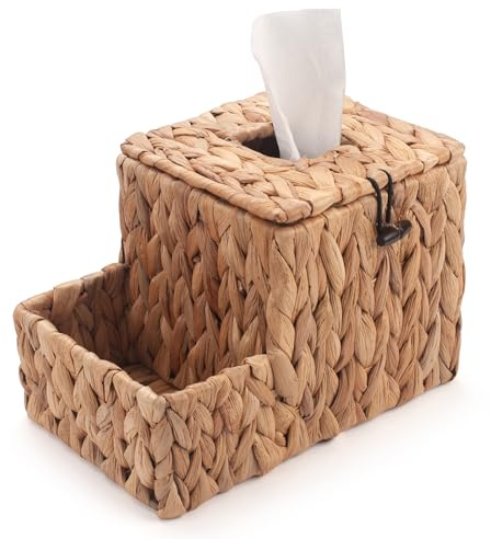 Water Hyacinth Tissue Box Cover Square, Boho Decorative Rattan Tissue Box Holder, Nightstand Organizer, Bedside Organizer, Remote Holder for Bed by YANGQIHOME