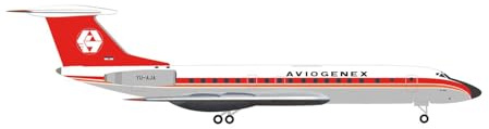 herpa Modellflugzeug Aviogenex Tupolev TU-134A – YU-Aja Titograd, Miniatur im Maßstab 1:500, Sammlerstück, Modell ohne Standfuß, Metall