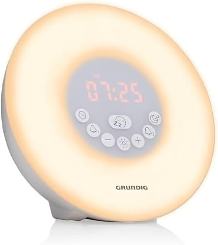 GRUNDIG Lampes de Réveil - Radio Réveil - Enceinte Bluetooth - AUX et USB - Sons de la Nature - Blanc