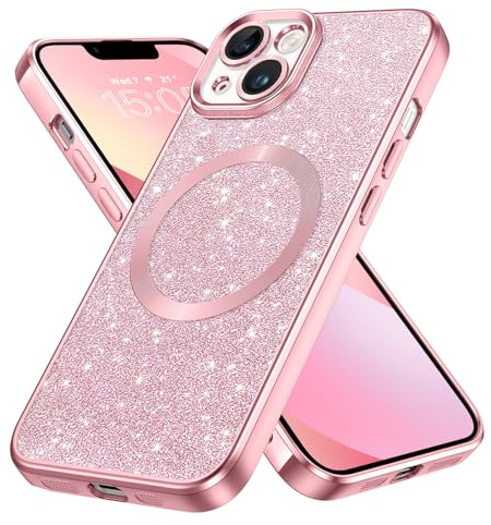 GaoBao für iPhone 13 Hülle Glitzer, Handyhülle iPhone 13 Glitzer für MagSafe, Keine Vergilbung, Kratzfeste, Dünn Weiches TPU Stoßfeste Ganzkörperschutz Schutzhülle für 6.1 Case, Rosa