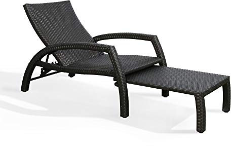 Outdoor-Rattan-Chaiselongue für die Terrasse, ausziehbarer, schnell trocknender Schaumstoff-Loungesessel mit Verstellbarer Rückenlehne und einziehbarem Fußpolster