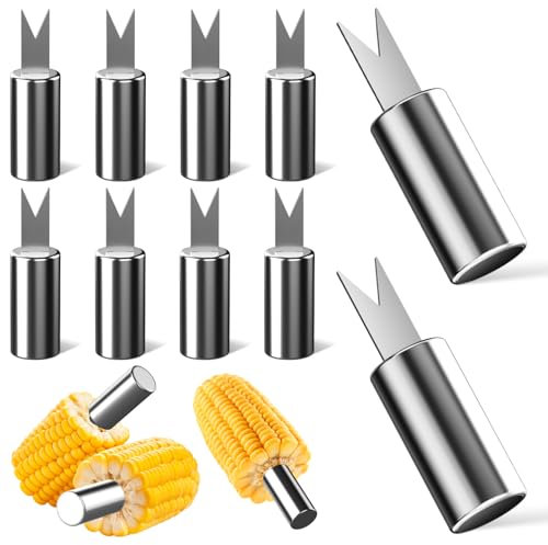MOERDIFFER 10 Stück Maiskolben Spieße Maiskolben Halter, Maiskolben Halter, Maiskolben-Spieße, Maiskolben-Gabeln für Camping, Küchenwerkzeug, Partys, Picknicks, Camping-Silber