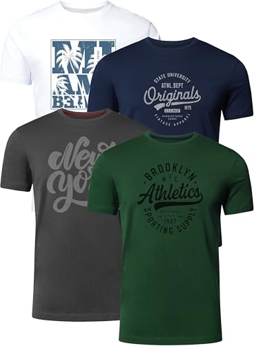 FULL TIME SPORTS Pack de 4 Camisetas Estampadas Hombre, Manga Corta, 100% Algodón, PRINT-001-PACK-1-M