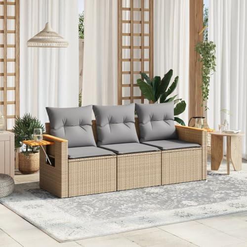 Homgoday 3-teiliges Gartensofa-Set mit beigefarbenen Kissen aus Polyrattan, Outdoor-Sofas für den Garten, Loungeset für den Außenbereich, CC