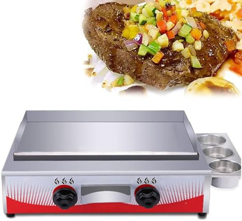 Plancha de gas comercial, encimera de cocina, parrilla plana, horno, encimera, plancha con 2 quemadores, temperatura ajustable, restaurante, cocina, camping, barbacoa,75 * 44 * 23cm