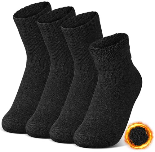 Sintege 2 Pairs Winter Insulated Socks Women Men Thermal Fuzzy Heated Thick Socks for Ski Hiking(Black)