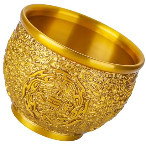 Zerodeko Lucky Rice Container Brass Treasure Bowl Offering Bowl Home Desk Decoration Office Table Decoration
