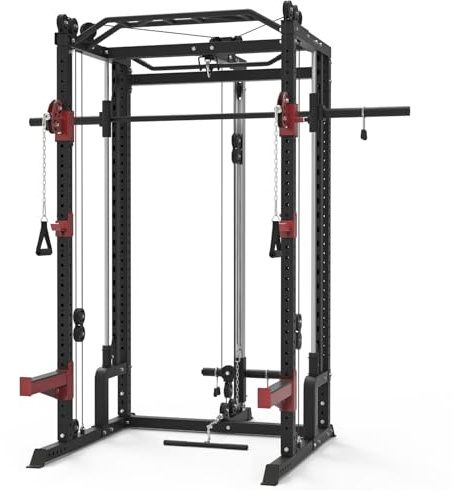 Train Hard® Smith Máquina Power Rack Multipress Estación de Fuerza Multiprensa, Prensa de Piernas, Pull, Polea, Barra de inmersión, Remo, Barra y Accesorios Modelo 2024 (C:1F09766S6TH)