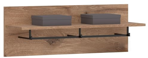 IDIMEX Wandgarderobe MALEA mit 1 Ablage und Kleiderstange in Viking Eiche. Flurgarderobe aus Spannplatte. Garderobenpaneel mit Metallstange in Schwarz lackiert.