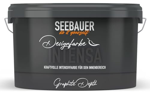 SEEBAUER diy Intensivfarbe INTENSA Grau 2,5L (Graphite Depth) Edelmatte Wandfarbe Dunkelgrau - Innenfarbe sehr hohe Deckkraft - Matt, Abwaschbar und Tropffrei