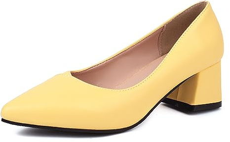 Lizoleor Decollete Donna Tacco Largo Medio Punta Scarpe Chiuse Senza Chiusura Estive Business Comodo Vestito Giallo Numero 32 EU