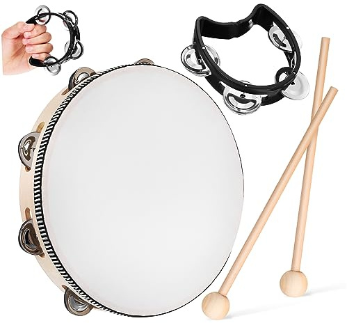 TOYANDONA 1satz Tambourine Mit Mallets Handgefertigtes Percussion-drum Erwachsene Inkl Holzschläger Und Handglocke Für Tanzpartys Und Gesangsbegleitung
