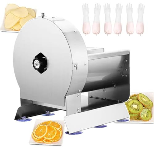 forplubossmmp Trancheuse À Légumes Commerciale, Trancheuse Électrique - Électrique Et Manuel, Coupe-Légumes Électrique Professionnel, Trancheuse À Aliments en Acier Inoxydable (avec 3 Gants),Round