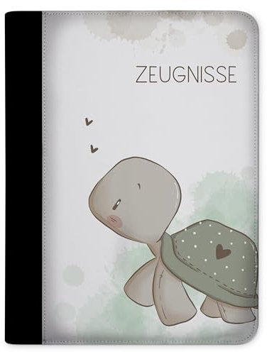 CreaDesign Zeugnismappe A4 für Kinder – Schildkröte Pepe – Dokumentenmappe mit 10 Klarsichthüllen