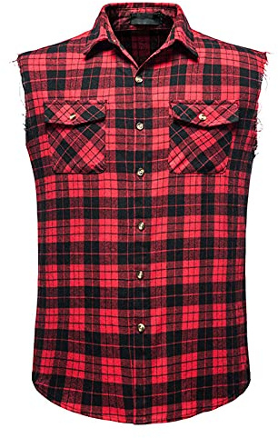 Rutig skjorta ärmlös t-shirt vardaglig flanell button-down-skjortor normal passform ärmlös väst arbetsskjortor toppar för fickor vintage lös passform cowboy väst