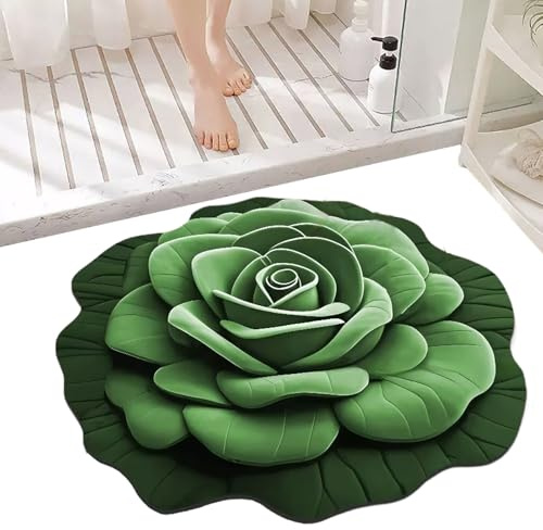 Duroecsain Alfombrilla de baño de diatomita - Esterilla de Tierra de - Diseño Realista 3D Antideslizante de Secado rápido patrón de Flores Felpudo 40 x 40 cm para baño y Ducha