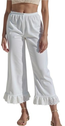 Vhersily Short de jupon victorien pour femme en coton avec pantalon Victoria pour femmes et culottes de survêtement Bloomers Pants Athlétiques de randonnée avec poches de travail pour pyjama, Blanc, L