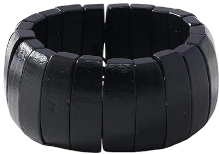 QRH Black Bohemian Wooden Beads Stretch Bracelet Multi-colored Wide Chunky Bangle Bracelets Black Wooden Beads Wristband Elastic Bangle Coconut Shell Bracelets Jewelries
