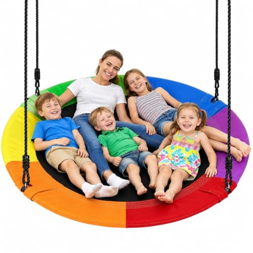 Nestschaukel Outdoor 120cm Tellerschaukel für bis zu 300kg, 900D Oxford wasserfeste Kinderschaukel Garten, 2 Schaukel Gurte 3.6M, verstellbaren Hängeschaukel Indoor & Outdoor für Kinder