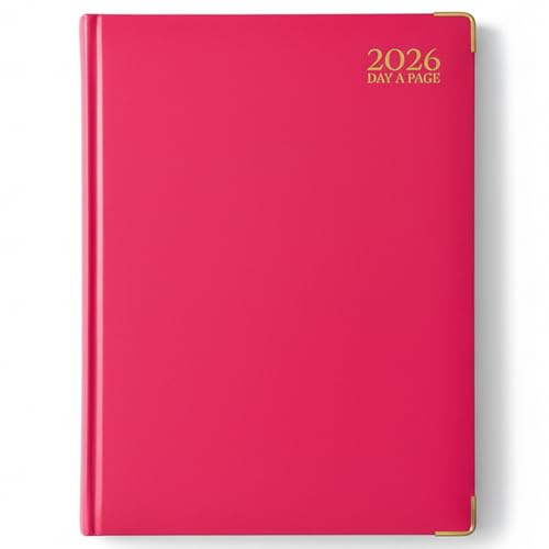 G4GADGET A4-Terminplaner 2026, ein Tag pro Seite, Rosa, vergoldete Kanten, fester Einband