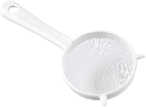 White Mesh Kitchen Sifter - Plastic Mesh Strainers Sieve,Colanders and Sieve with Handle for Tea Pasta Flour Rice Fruits Vegetable Small (16cm)