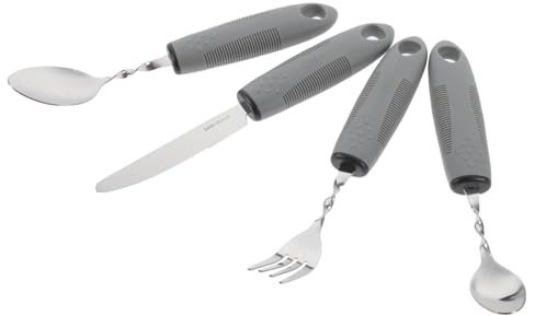 HAMPPLIES Cubiertos Vibración Portátiles para Adultos Mayores Juego Inoxidable con Mango Antideslizante Adaptable para Personas con Movilidad Reducida
