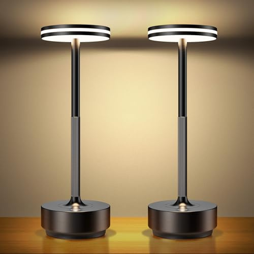 Hapfish 2 Stück LED Akku Tischlampe, 5000mAh Moderne Dimmbar Tischleuchte | Wasserdicht, 3 Farbtemperatur, Tischlampen Aufladbar für Indoor Outdoor Nachttisch Esstisch Terrasse (Schwarz)