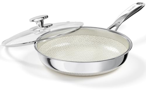 Innerwell 26 cm Edelstahl-Antihaft-Bratpfanne mit Deckel, Keramikbeschichtung, dreischichtiger Edelstahlpfanne, geeignet für alle Herdarten, ofen- und spülmaschinenfest, frei von PFAS/PFOA/PTFE