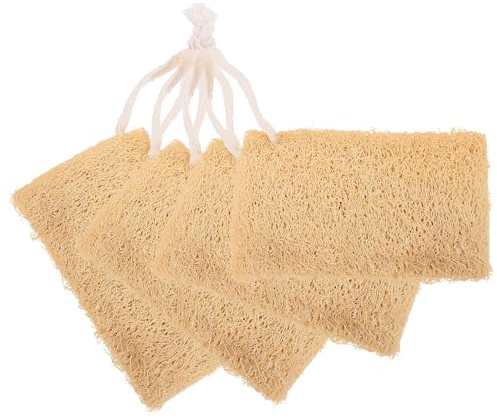 Healeved 4Pcs Natural Loofah Sponge Dish Scrubber Multipurpose Kitchen Cleaning Tool Lightweight Biodegradable Dish Washing Sponge with Hanging String for Easy Drying