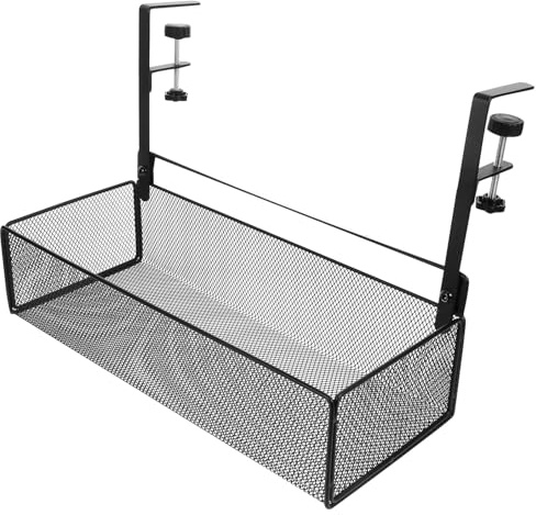 jojofuny Panier de Rangement Sous Tablette Ajustable Noir pour Bureau Panier Suspendu Multifonction pour Dossiers et Fournitures Organiseur Pratique et Élégant Sous Bureau